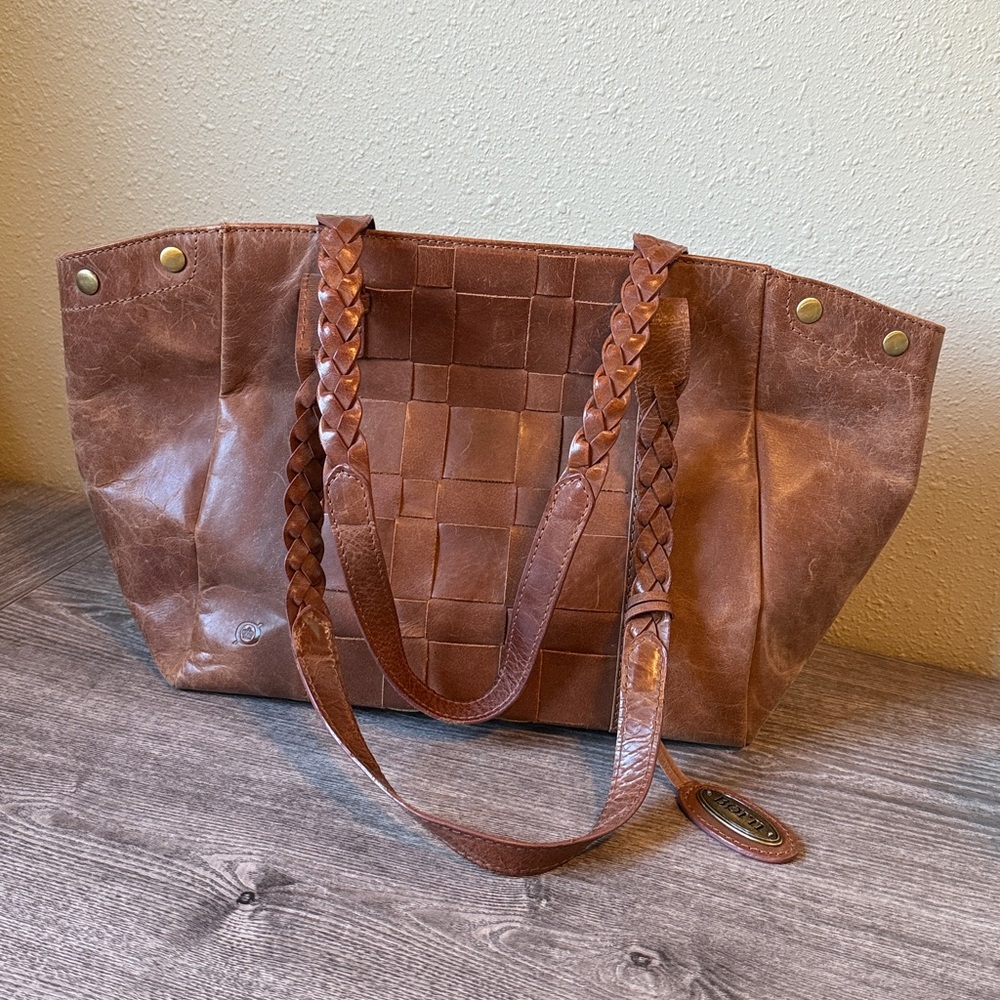 Born Tan Leather Handbag w/Woven Detail